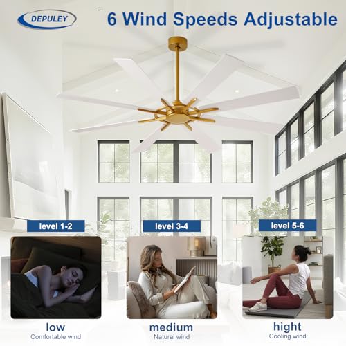 Image of Depuley Ceiling Fan Without Light: 72 Inch Big Indoor Outdoor Fan with Remote APP Control - Brass White Large Ceiling Fan no Light 8 Blade Reversible Quiet DC Motor Memory Function Timer