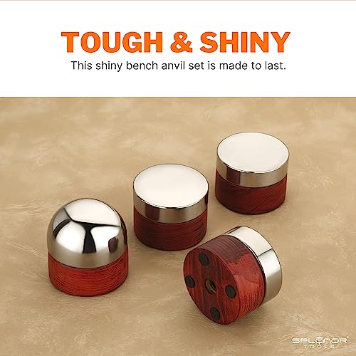 Splenor Tools 4 Bench Anvil Set - Full, Medium, Low Dome & Flat Surface Anvils with Wooden Base - for Jewelry Making - Metal Forming - Stamping - Jewelry Repair - Thumbnail 2