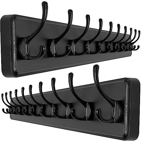 Image of SKOLOO Rustic Wall Mounted Coat Rack, Case of 2, Pine Solid Wood Coat Hook Hanger - 10 Hooks for Hanging Clothes Robes Towels Coats