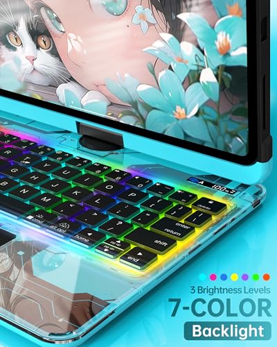 Image of Intermerge Clear Keyboard Case for iPad Pro 11 inch(M5,2025 / M4,2024), 360 Swivel Multi-Touch Trackpad, 7-Color RGB Backlit, Pencil Holder, Type-C, Power Indicator, Aqua Pulse