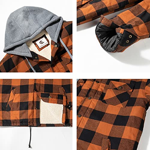 Image of COEVALS CLUB Men's Flannel Fleece Sherpa Quilted Lined Plaid Snap Work Shirt Jacket /Hooded