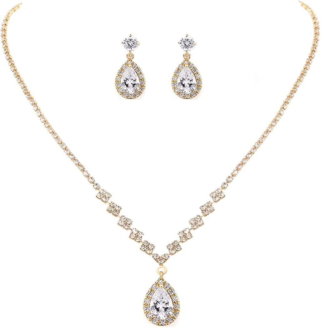 Unicra Juego de collar de cristal para novia, juego de joyas de boda para novia, gargantilla de diamantes de imitación, collar de graduación,