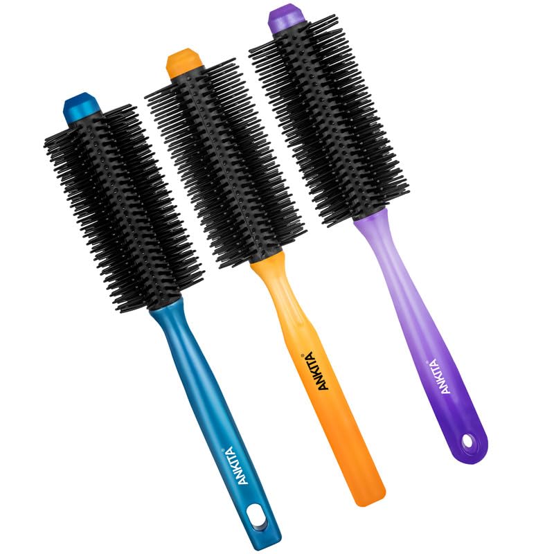 Ankita Round Hair Brush with Nylon Bristle|Brush with Strong and Flexible soft Bristles|For Grooming, Straightening, Smoothing, Detangling Hair|Colors May Vary, Pack of 3(243,244,246)-image-43