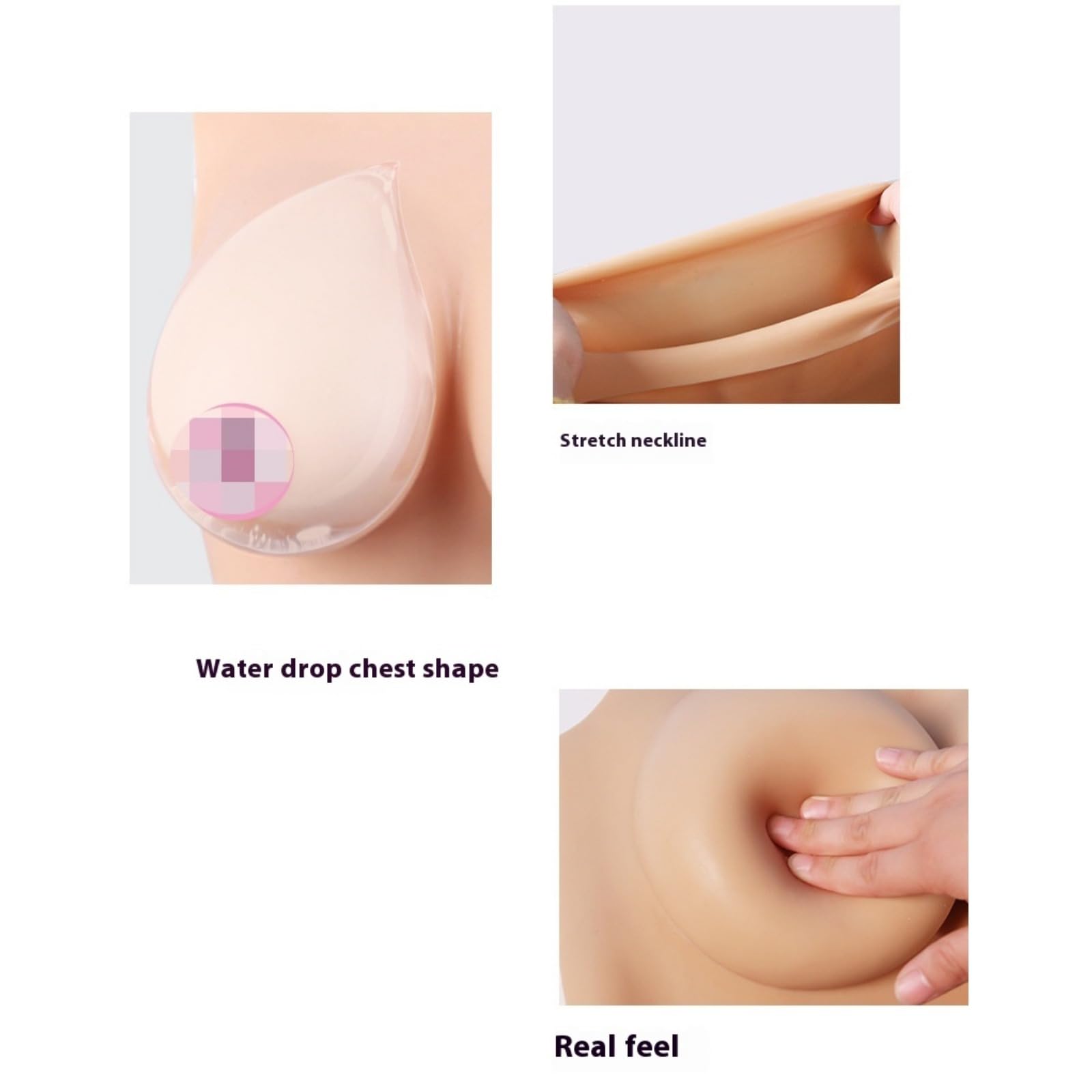 Pettorale in silicone per travestimento - Seno finto realistico con texture naturale della pelle, modellante in silicone elastico - compatibile con Gaff - Drag & Cosplay Ready