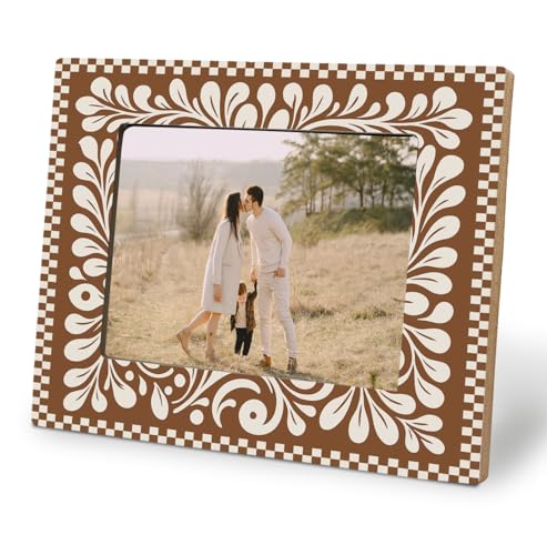 BNHJKFQZ Mexico Floral Decoration Picture Photo Frame 5x7 Gifts for Mexico Floral Lovers Brown and Beige Picture Frames for Desk Tabletop Wall Display Decoration