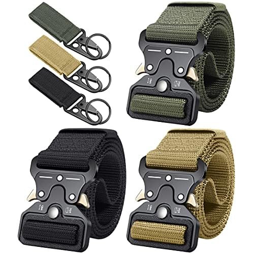 Ginwee 3 Pack Tactical Belt,Military Style Belt, Riggers Belts for Men, Heavy-Duty Quick-Release Metal Buckle with extra MOLLE Hook