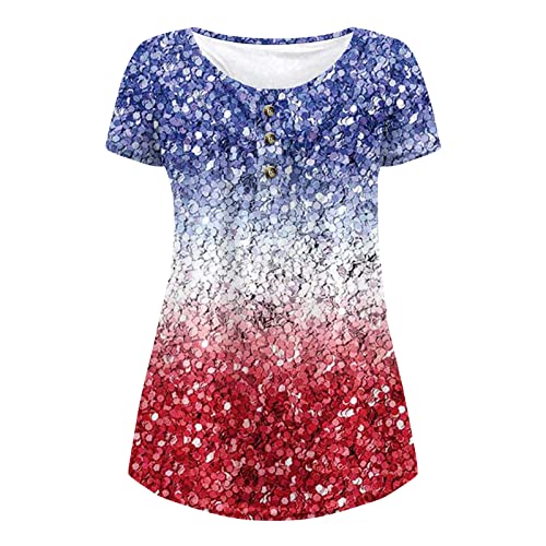 Smidow American Flag Tunic Top Women Casual Short Sleeve Henley Shirts 2023 4Thof July Patriotic T-Shirt Star Stripes Tees #TOP4