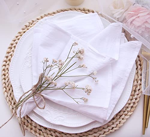 White Cotton Dinner Napkins Set of 12, 16 x 16 Inch Cloth Napkins