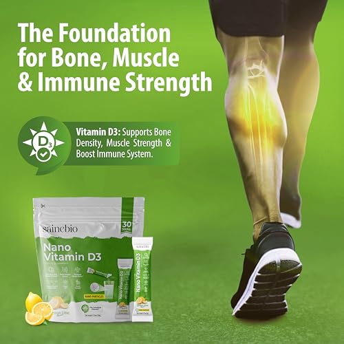 Image of Sainebio Nano Vitamin D3 | 30 Sachets, 600 IU High Absorption | Supports Immunity, Bone Strength, Mood & Vitality | Travel-Friendly Daily Supplement (30 Sachets, Lemon Lime)