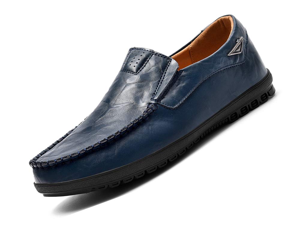 Mens Casual Leather Fashion Slip-on Loafers Shoes(V228Blue43)