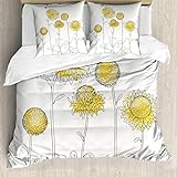 abakuhaus fiore giallo set copripiumino, hand drawn botanica, arredamento del letto, 3 pezzi con 2 federe cuscini, 155 x 200 cm - 80 x 80 cm, pallido giallo nero