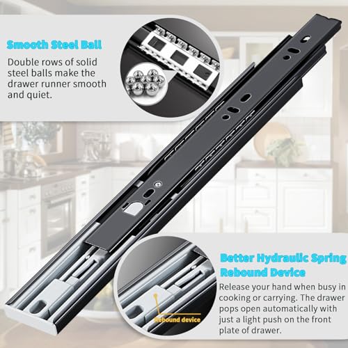 Push to Open Drawer Runners Full Extension 300 350 400 450 500 550 600 mm Ball Bearing Drawer Runners Slides Replacement Rails Track Guide Glides for Kitchen Bedroom Cabinets Heavy Duty 45kg 1 Pair - Image 3