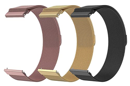 Image of AONES 20mm Pack of 3 Magnetic Loop Watch Strap Compatible for Compaq Q Watch Balance Metal Chain SmartWatch Band