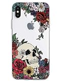 Oihxse Clair Crystal Soft Silicone Compatible pour iPhone XS Max/iPhone 10 Plus Coque Transparente TPU Crâne Rose Motif Design Housse Ultra Mince Protection Antichoc Etui(E4)