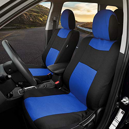 Bdk Polypro Blue Car Seat Covers Full Set With 4-Piece Car Floor Mats - Two-Tone Seat Covers For Cars With Carpet, Interior Covers For Auto Truck Van Suv #TOP1