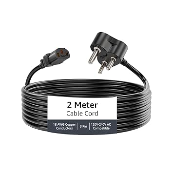 Aster Power Cord 2M Reliable Replacement Power Cable with India Plug IEC Computer Mains Power Cable Cord for Desktop, Monitor, TV, UPS, Projector, SMPS and Printer, Power Supply