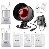 KERUI Upgraded Standalone Home Office Shop Security Alarm System Kit,Wireless Loud Indoor/Outdoor Weatherproof Siren Horn with Remote Control and Door Contact Sensor,Motion Sensor,Up to 115db