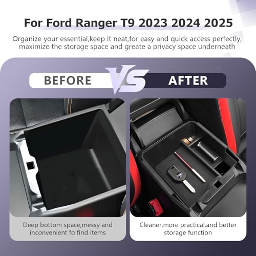 Image of LUWU 2025 2026 Ranger Center Console Organizer for 2024 2025 2026 Ford Ranger XL /XLT /Lariat /Raptor Accessories Armrest Console Storage Box Glove Organizer Tray ABS Material Black
