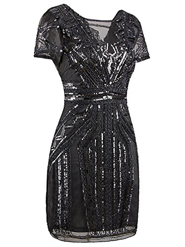 Image of Vijiv 1920s Short Prom Dresses V Neck Inspired Sequins Cocktail Flapper Dress