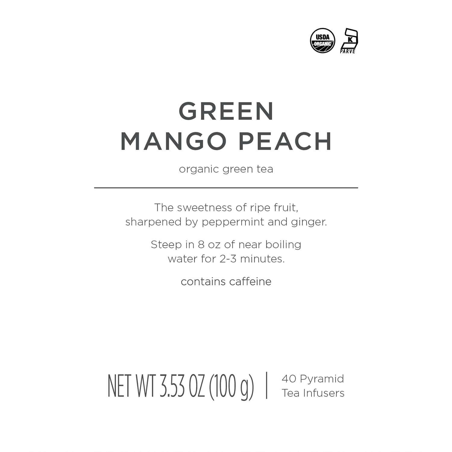 Tea Forte Green Mango Peach | Packung mit 40 Aufgusspyramiden | Grüner Bio-Tee