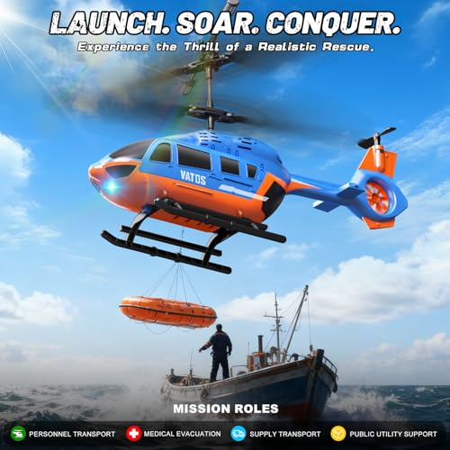 VATOS RC-Helikopter für Kinder, 2,4-G Ferngesteuerter Hubschrauber mit LED-Licht, Höhenhaltung, EIN-Tasten-Start, 3,5-Kanal Rettungs Flugzeug für den Innenbereich Spielzeug für Kinder/Anfänger ab 10+