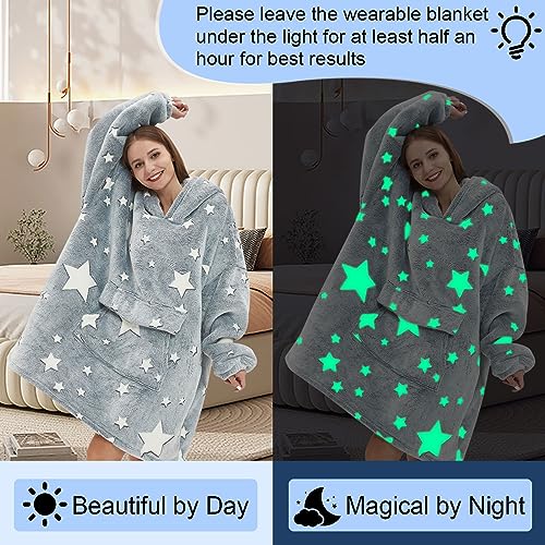 Fiosnow Glow in the Dark Star Blanket Hoodies for Women and Men Adult Oversize Wearable Blanket Hoodies for Soft and Warm
