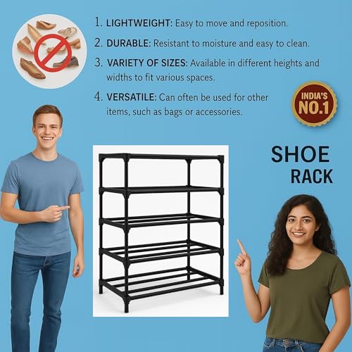 Image of NextZen Shoe Rack 5 Layer, Shoe Stand - Premium Plastic Multipurpose Shoe, Cloth & Book Storage Shelf for Home, Balcony, Living Room & Workspace