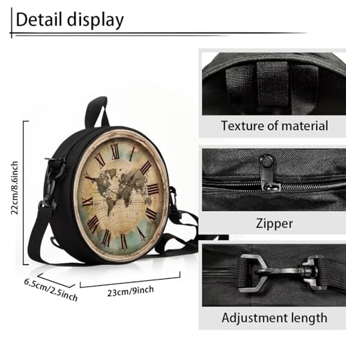 Image of Women Novelty Round Clock Shape Zippered Clock Purses for Women Tote Handbag Shoulder Bag, Gift for Mom Girlfriend