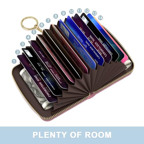 Image of Aiawoxc Credit Card Holder, Small RFID Wallet Slim Leather Card Organizer Case with Zipper and Wristlet Strap, Work Hard