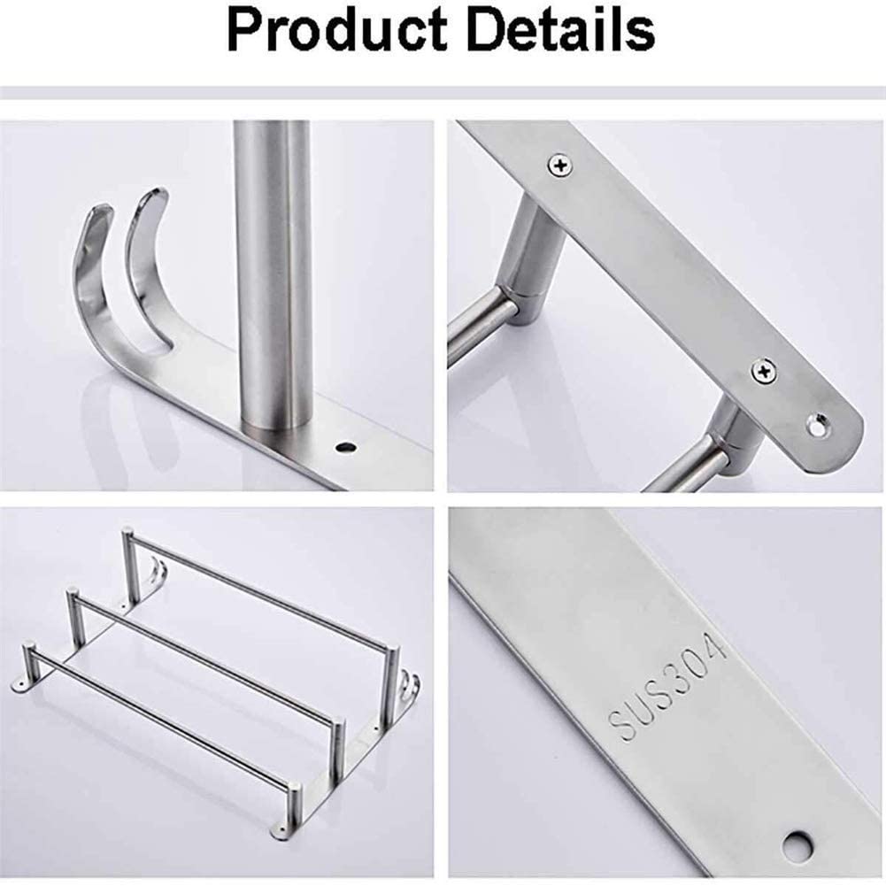 Toalleros Cromado Montado en la Pared Toallero para baño Barra de Cocina, Toallero Acero Inoxidable de Tres Capas con Ganchos Oficina del Hotel (Color: Plata Tamaño: 50 cm)