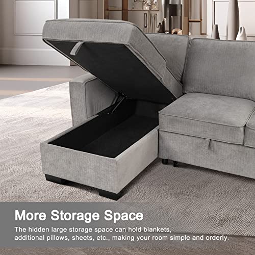 Canmov Convertible Sectional Sofa Couch, L Shaped Sleeper Sofa With Storage Chaise Convertible Sofa Bed With Reversible Chaise, Sofa Beds For Living Room 3 Piece (Gray) #TOP4