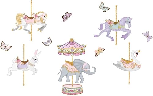 SUPERDANT Calcomanía de pared de carrusel Merry Go Round Carousels Butterfly Wall Stickers DIY Peel and Stick Decor para bebé niña, dormitorio, sala
