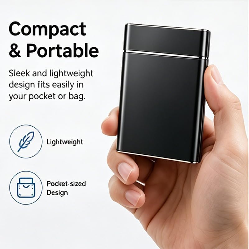 Portable SSD External Hard Drive, Ultra Slim External HDD Store USB 3.0 128GB Type-C External Solid State Drive for Creators, Gaming, Compatible with Mac, PC, Phone — view 2