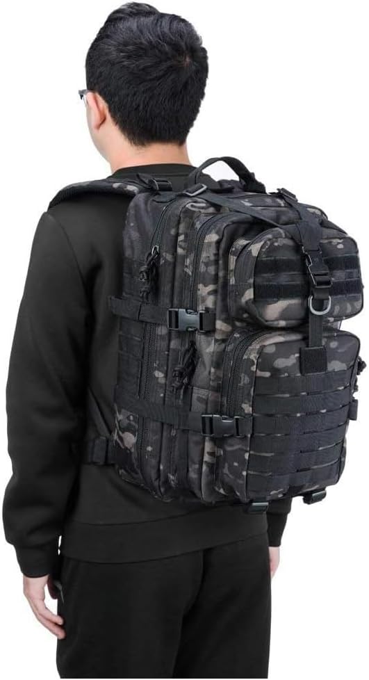 REEBOW GEAR Military Tactical Backpack for Men Large 34L Army 3 Day Assault Pack Molle Bag Backpacks (34L, Black Camouflage)