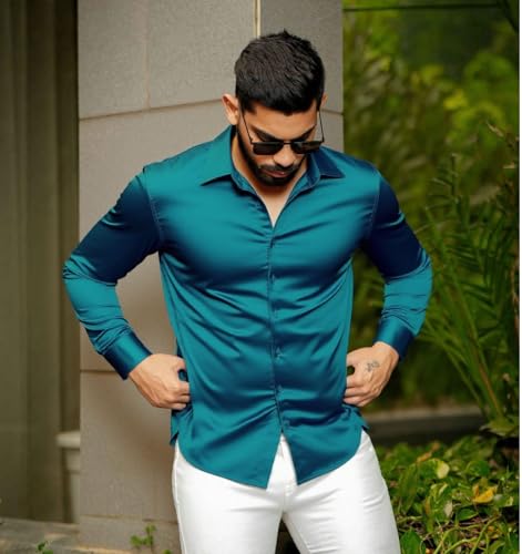 Image of IndoPrimo Men's Stylish Solid Satin Casual Shirt for Men Full Sleeve