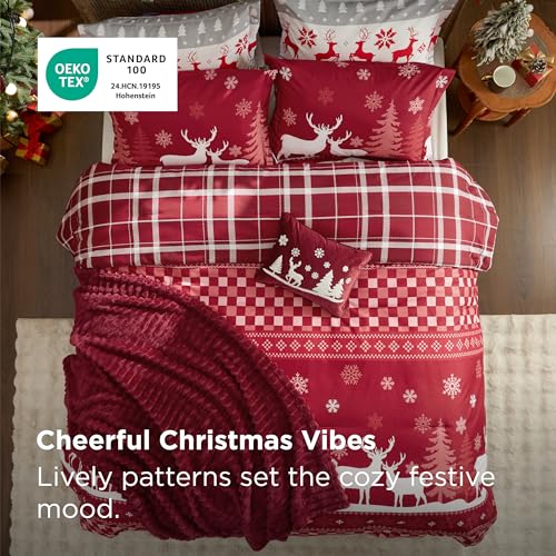 Image of Bedsure Christmas Twin Comforter Set - 4 Pieces Christmas Twin Bedding Set, Bed in a Bag with 1 Soft Snowflake and Elk Reversible Comforter, 1 Pillow Sham, 1 Throw Blanket and 1 Decorative