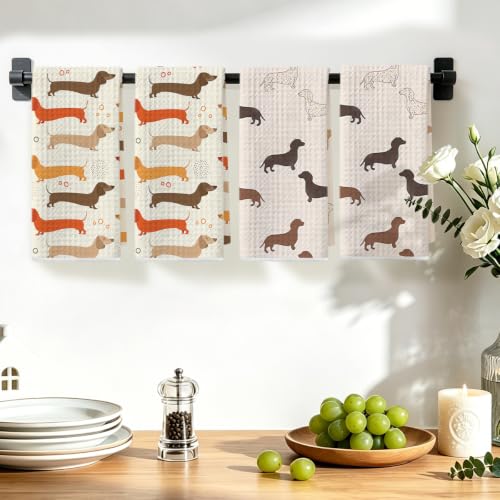 Image of 4 Pcs Cute Dachshund Kitchen Towels, Dachshund Gifts Reusable Dish Towels 2