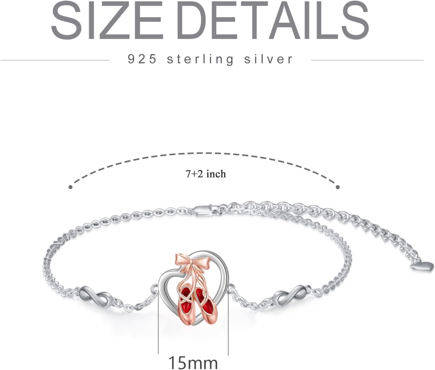 AOBOCO Ballet Gifts 925 Sterling Silver Ballerina Ballet Shoes Link Chain Bracelet Dancer Ballet Recital Gifts for Women