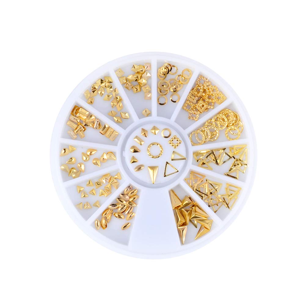 FRCOLOR 120 Nail Studs Mixed Metallic Oval Circle Triangle Hollow Frame Nail Art Decorations for Natural and Artificial Nails Diy Manicure Phone and Home Decor