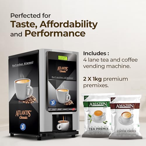 Image of ATLANTIS Classic 4 Lane Tea /Coffee Vending Machine | Premix Based Instant Hot Beverage Dispenser for Offices, Shops and Institutions