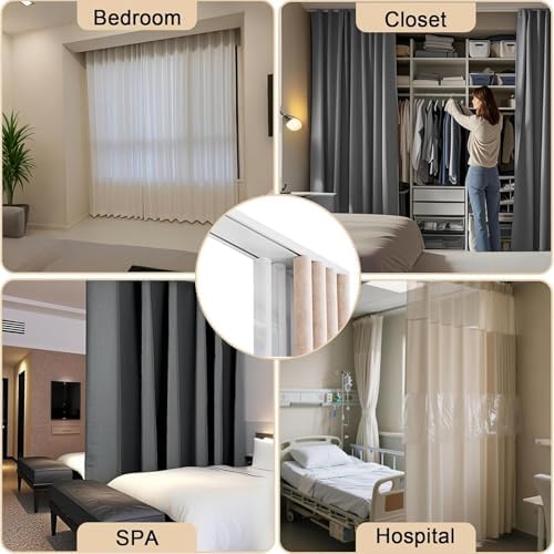 Heavy-Duty Aluminum Curtain Track System, Double Sliding Rails for Curtains, Ceiling-Mounted Room Divider for Bedroom, Living Room, Hospital - 3M Black