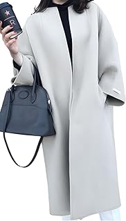 【1/2style】ノーカラー ローブリバー ロングコート ジャケット風アウター シンプル無地 通勤ビジネス レディース