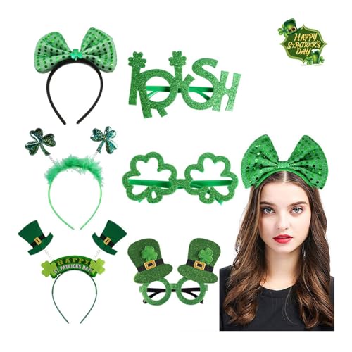 BaronHong St. Patrick's Day Headbands and Shamrock Sunglasses,Headband Glasses Irish Party Favors Cosplay Costume Accessories(6-pack,M)