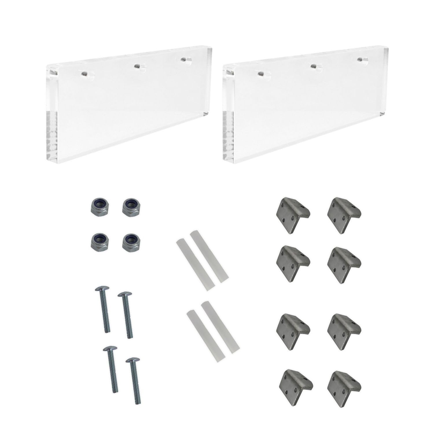 P17 - ANNA | SET: 2 Piedi in plastica + 8 Staffe + 4 Viti + 4 Bulloni + 4 Guarnizioni | Dimensioni: Altezza 7 cm Lunghezza 22 cm Spessore 1,5 cm | Finitura: Trasparente | Effetto Letto/Divano Sospeso