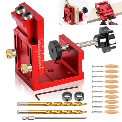 Pocket Hole Jig Kit for Beginners, Adjustable 15° Aluminum Woodwo...