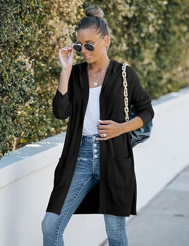 MEROKEETY Long Cardigans for Women 2025 Fall Winter Hooded Long Sleeve Open Front Sweaters with Pockets3