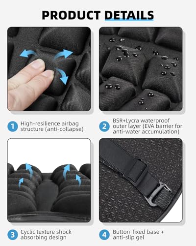 image for Fitense 13.8x15.8in Universal Motorcycle Seat Cushion with 3D Shock Ab