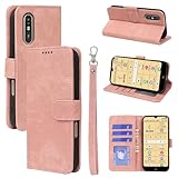 Seninhi 対応 FCNT らくらくスマートフォン a A401FC/Lite MR01 ケース 手帳型 スマホケース カード収納 職人仕様 手縫い革ケース ストラップ スタンド機能付き 財布型 360度保護 耐衝撃 レザー 多機能 ベルトループ付き‌ おしゃれ 携帯カバー FYZXA40FC ピンク
