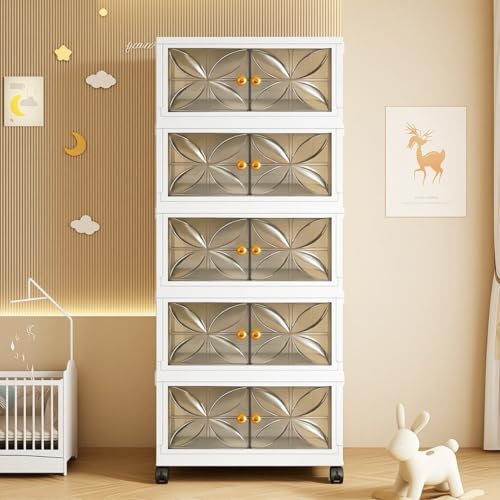 Image of uliance 5 Tier Plastic Storage Cabinet for Clothes, Multipurpose Storage Organizer, Plastic Wardrobe Almirah for Bedroom, Living Room & Home, Space Saving Storage Cupboard