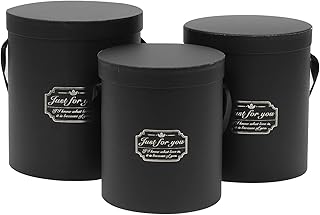 Paper Planter Bucket Round Gift Boxes with Lids for Presents 3pcs Black Flower Gift Boxes Paper Nesting Gift Boxes for Flowers Arrangements Florist Bouquet Packaging Supplies